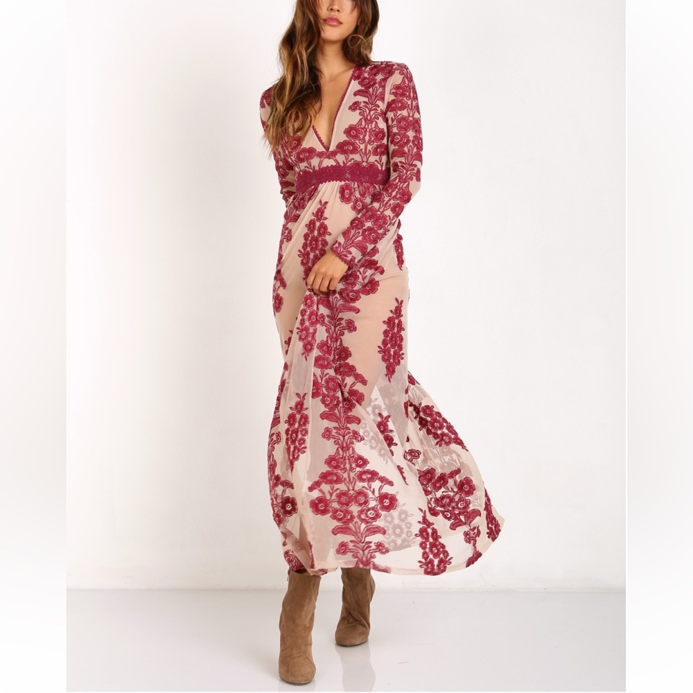 Altar’d State Embroidered Sheer Norrie Maxi Dress Small